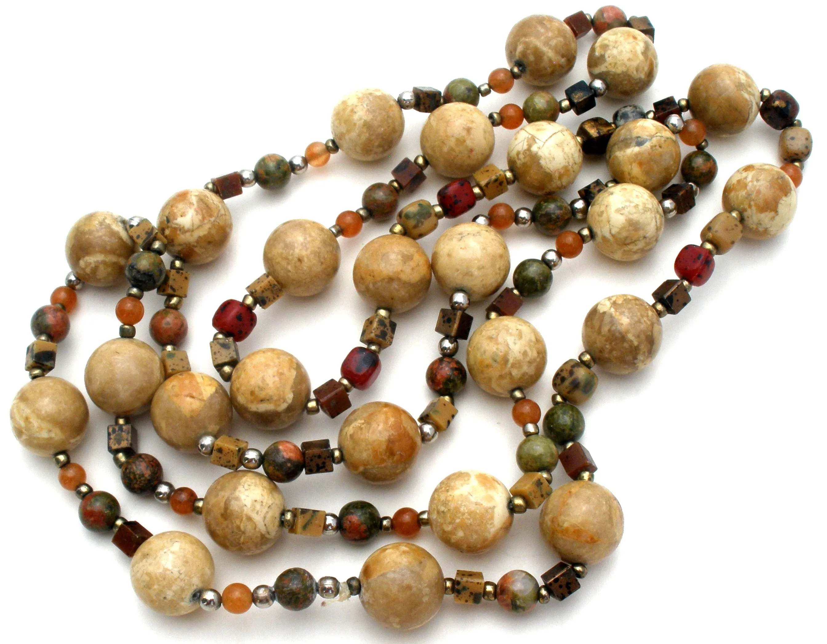 Agate Jasper & Carnelian Bead Necklace 34"