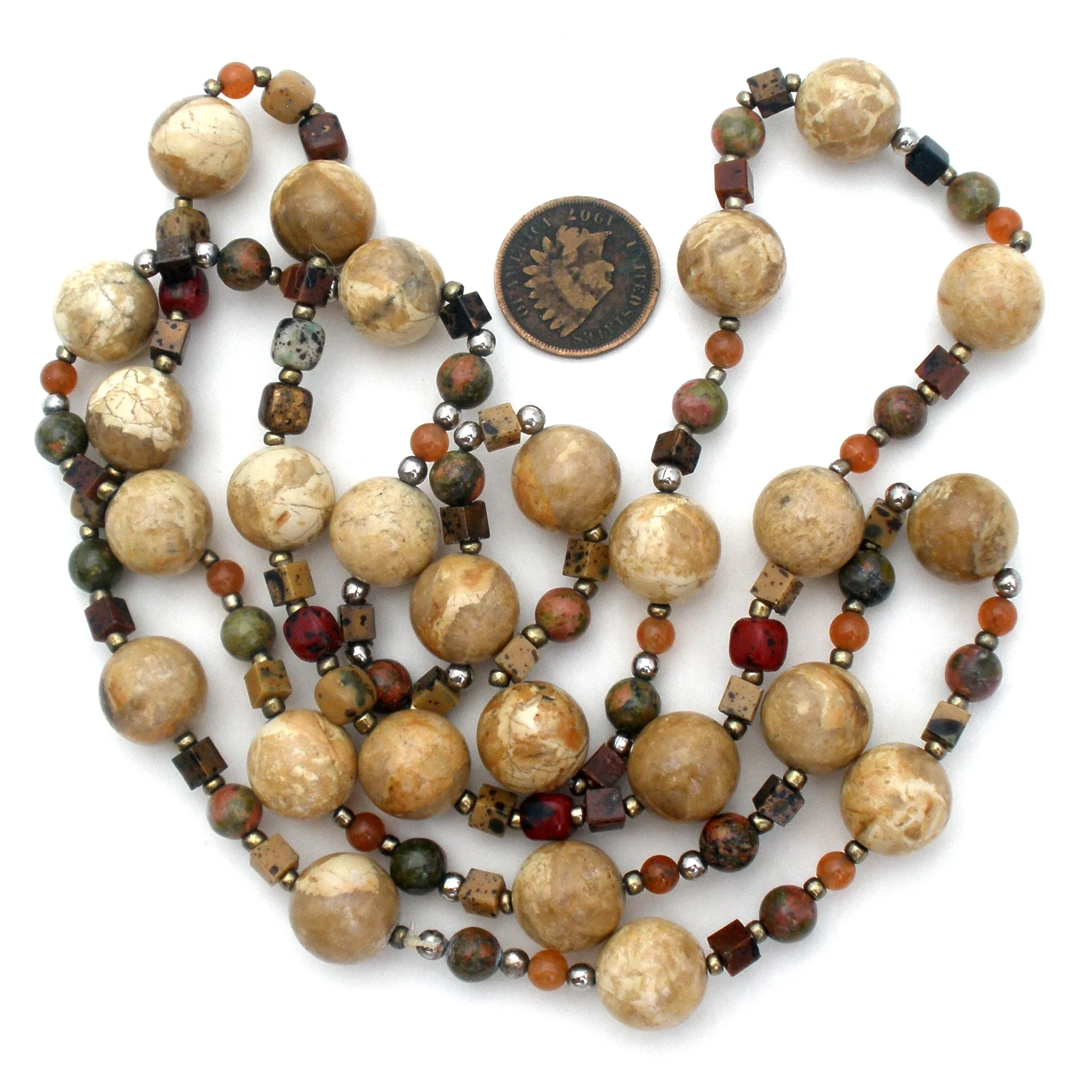 Agate Jasper & Carnelian Bead Necklace 34"