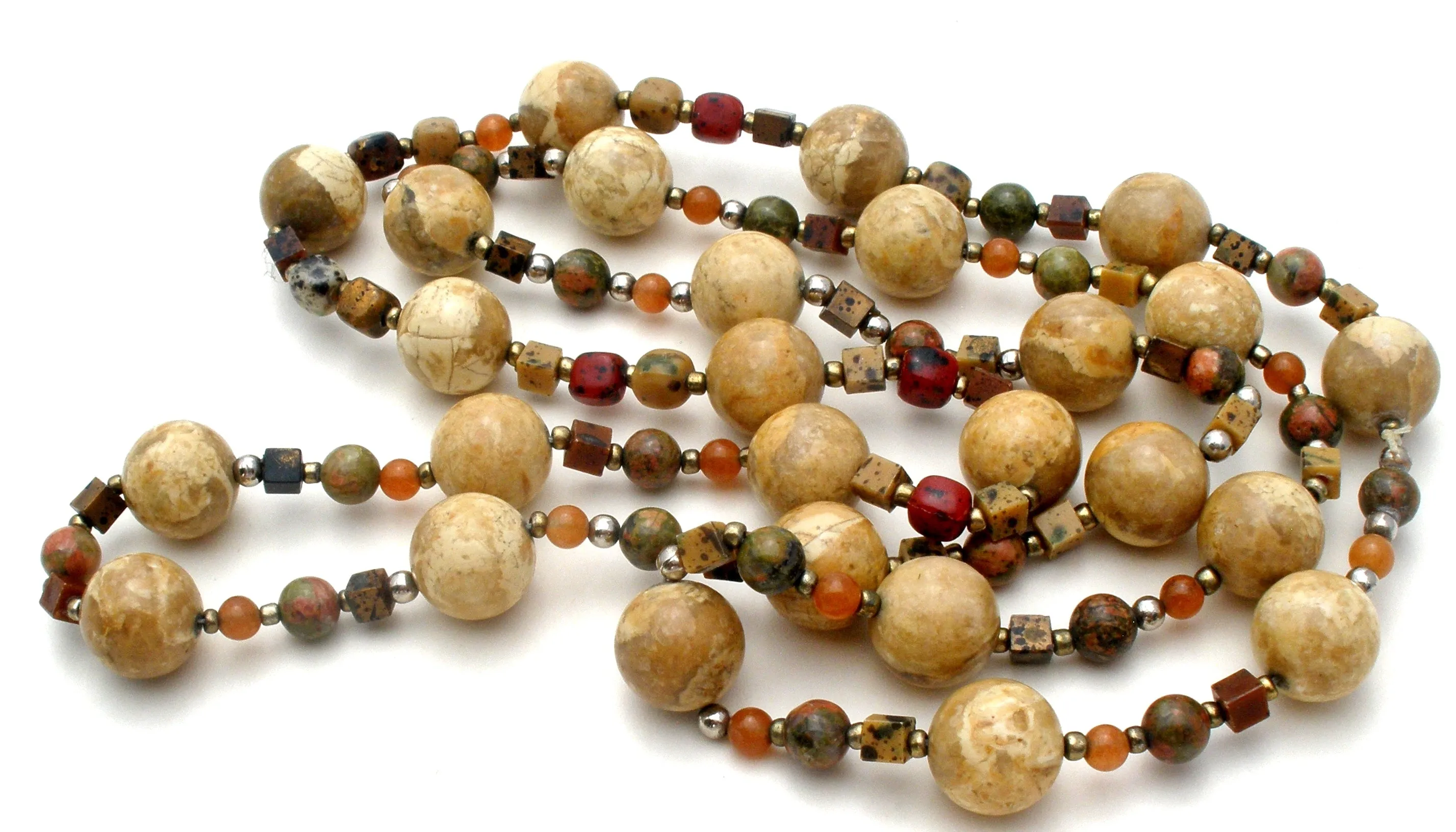 Agate Jasper & Carnelian Bead Necklace 34"