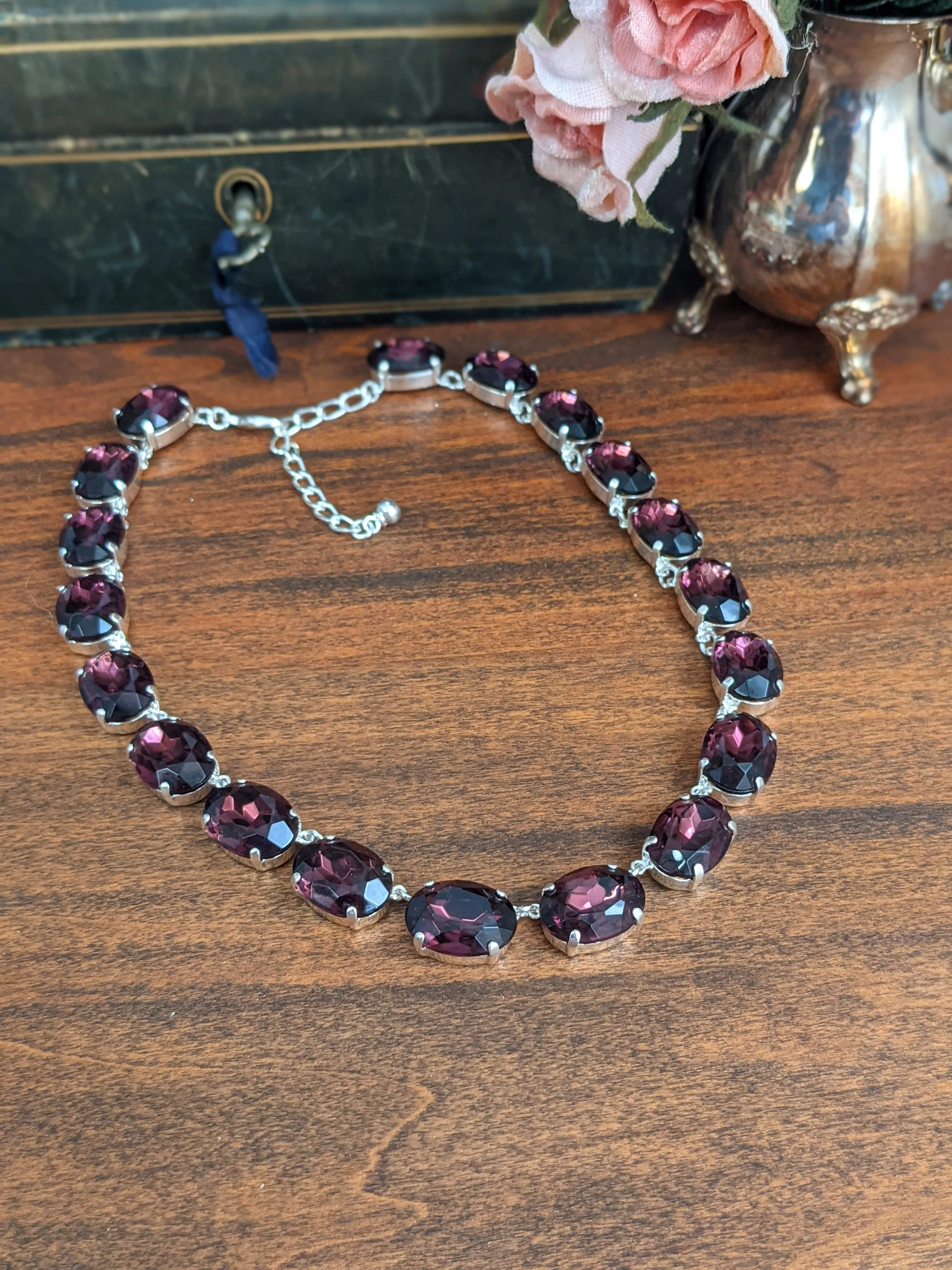 Amethyst Purple Collet Necklace - Large Oval