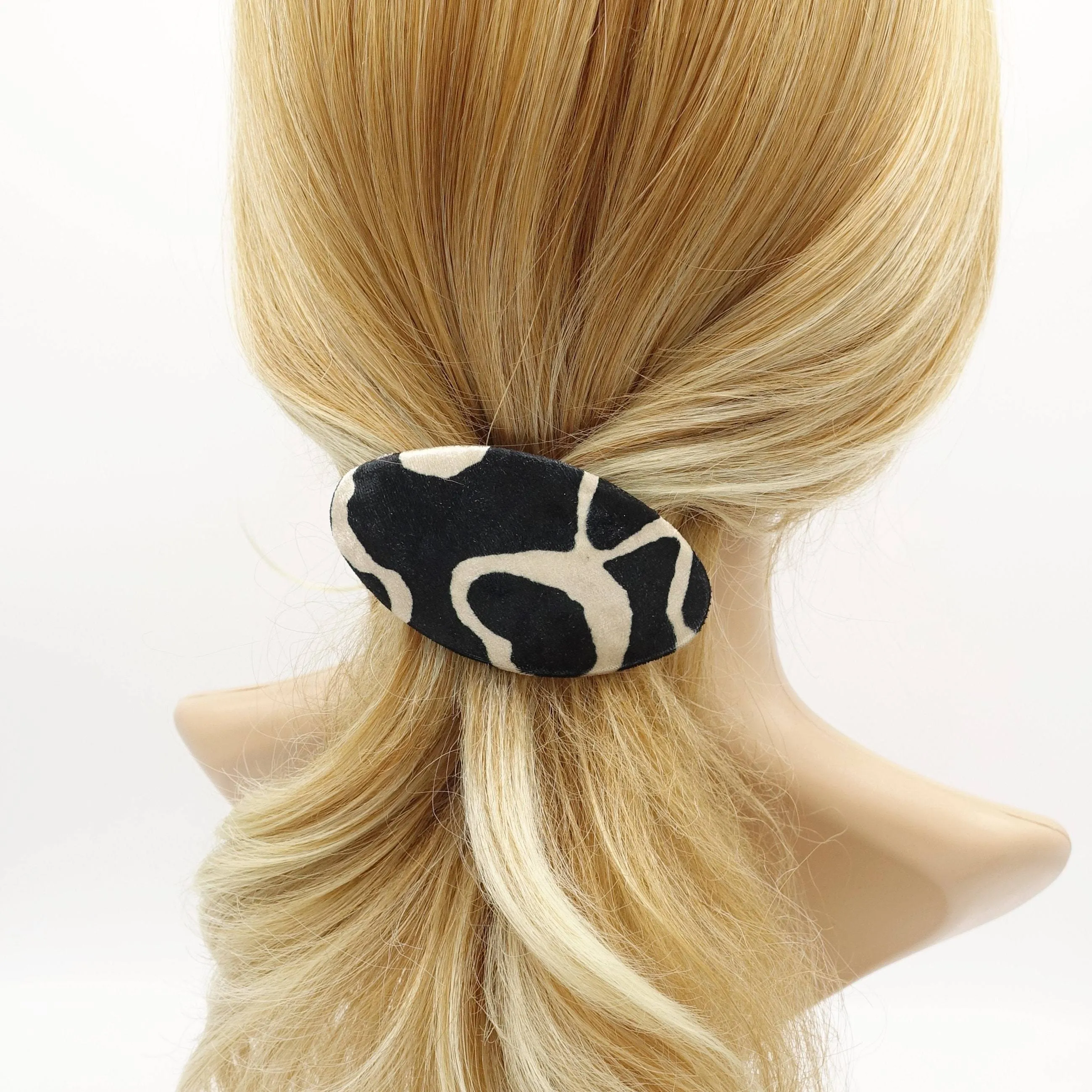 animal print oval velvet french barrette Fall Winter women hair accessory