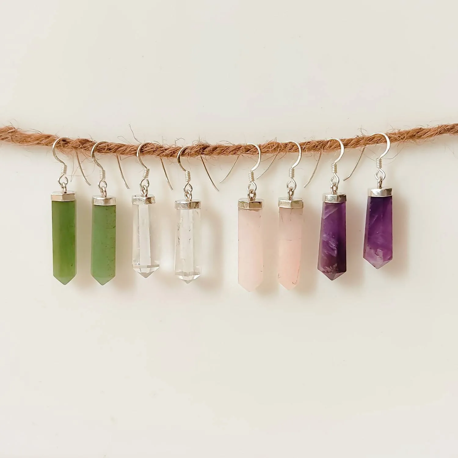 Aventurine Jade Clear Rose Quartz Amethyst Earrings