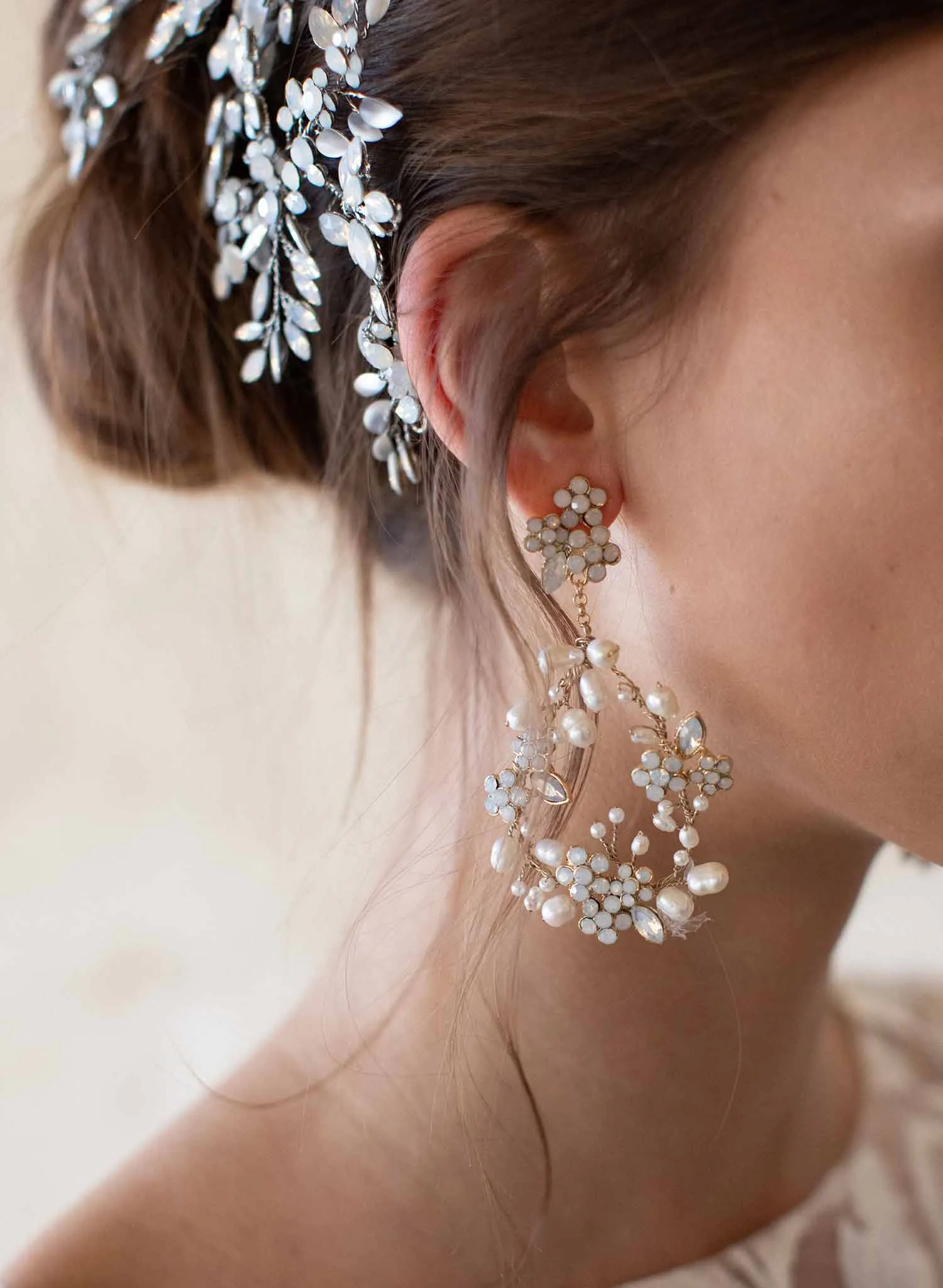 Baby's breath bridal pearl earrings - Style #2063