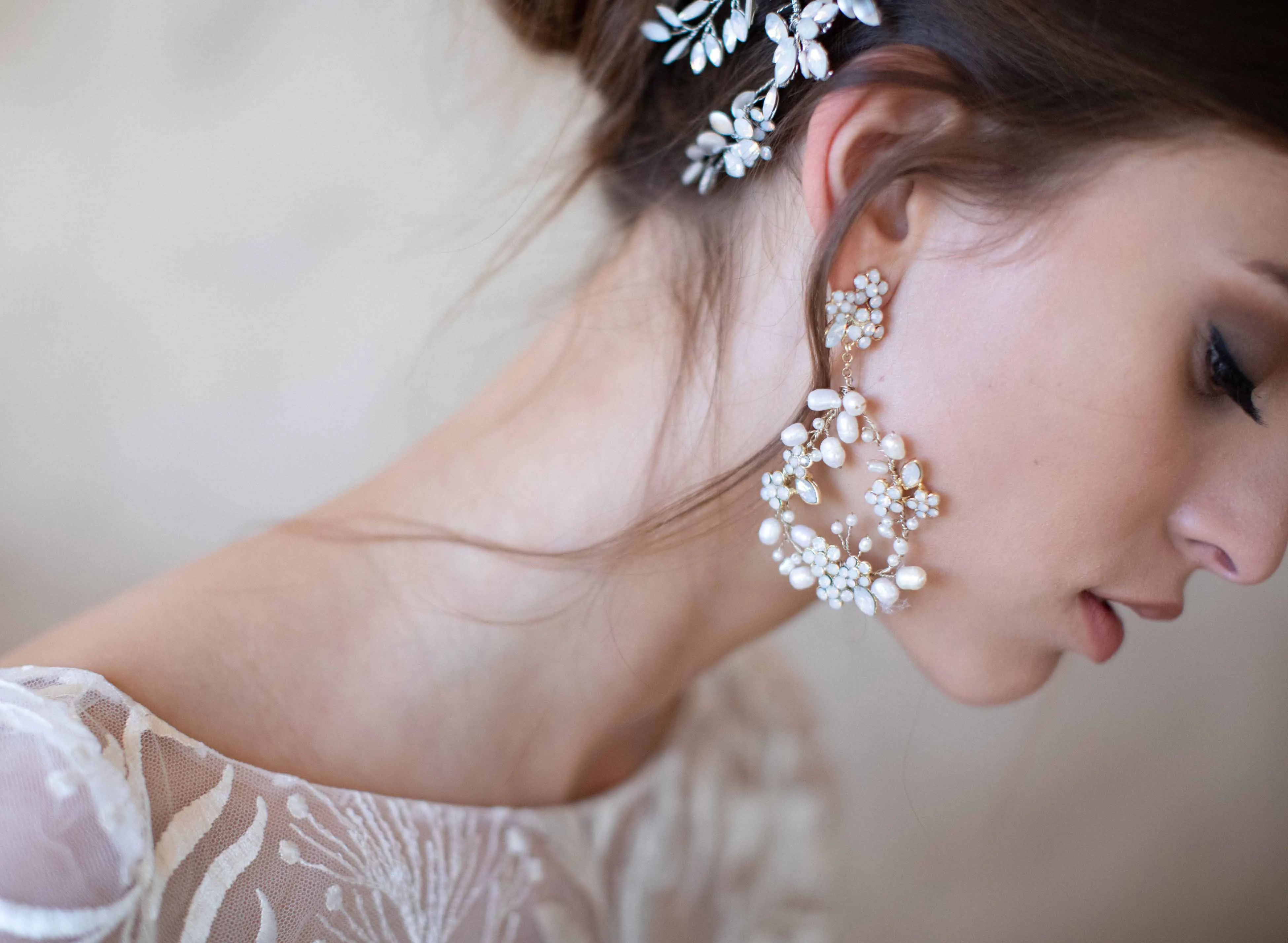 Baby's breath bridal pearl earrings - Style #2063