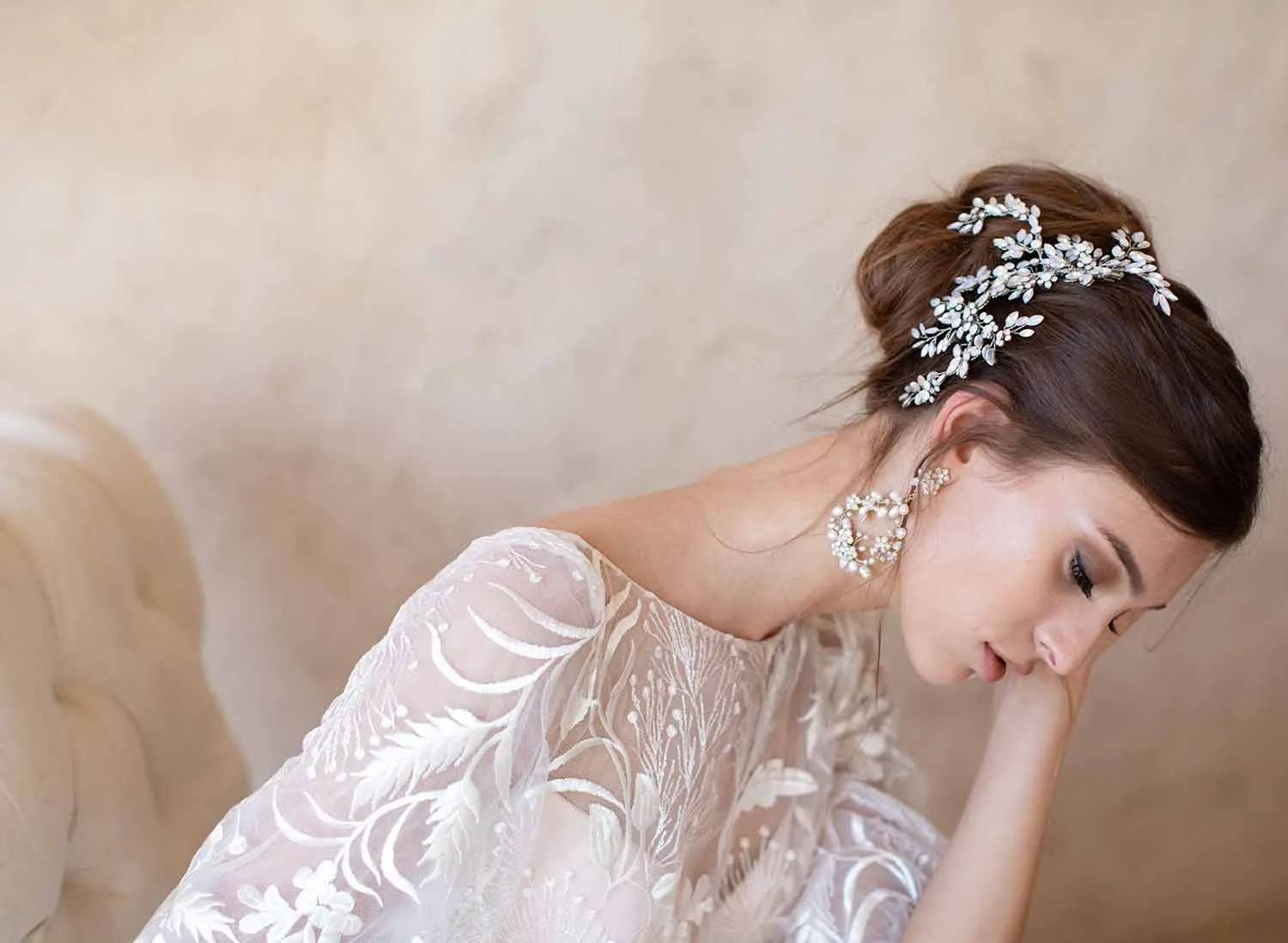 Baby's breath bridal pearl earrings - Style #2063