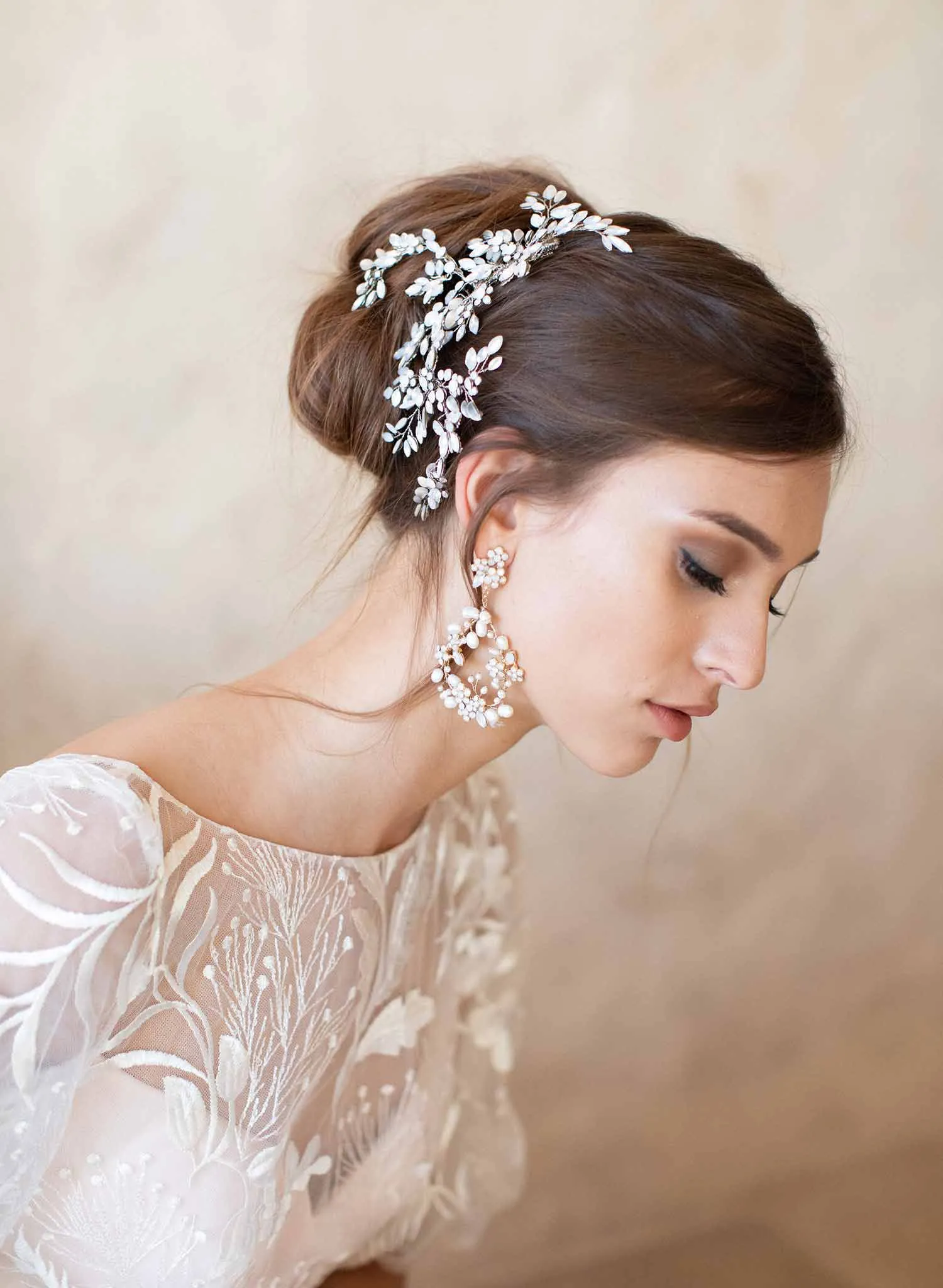 Baby's breath bridal pearl earrings - Style #2063