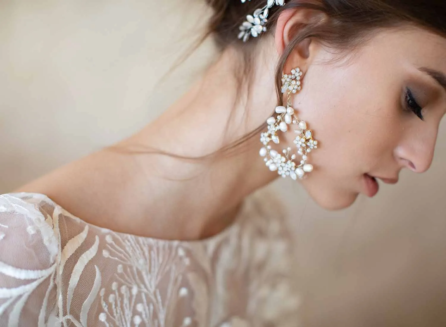 Baby's breath bridal pearl earrings - Style #2063