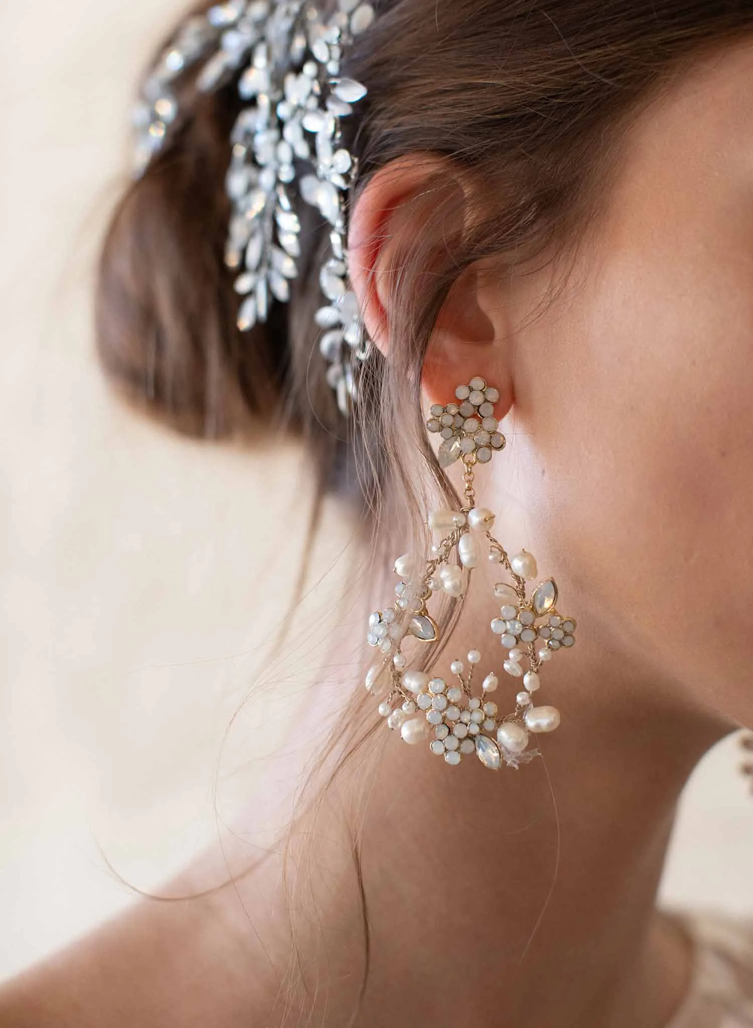 Baby's breath bridal pearl earrings - Style #2063