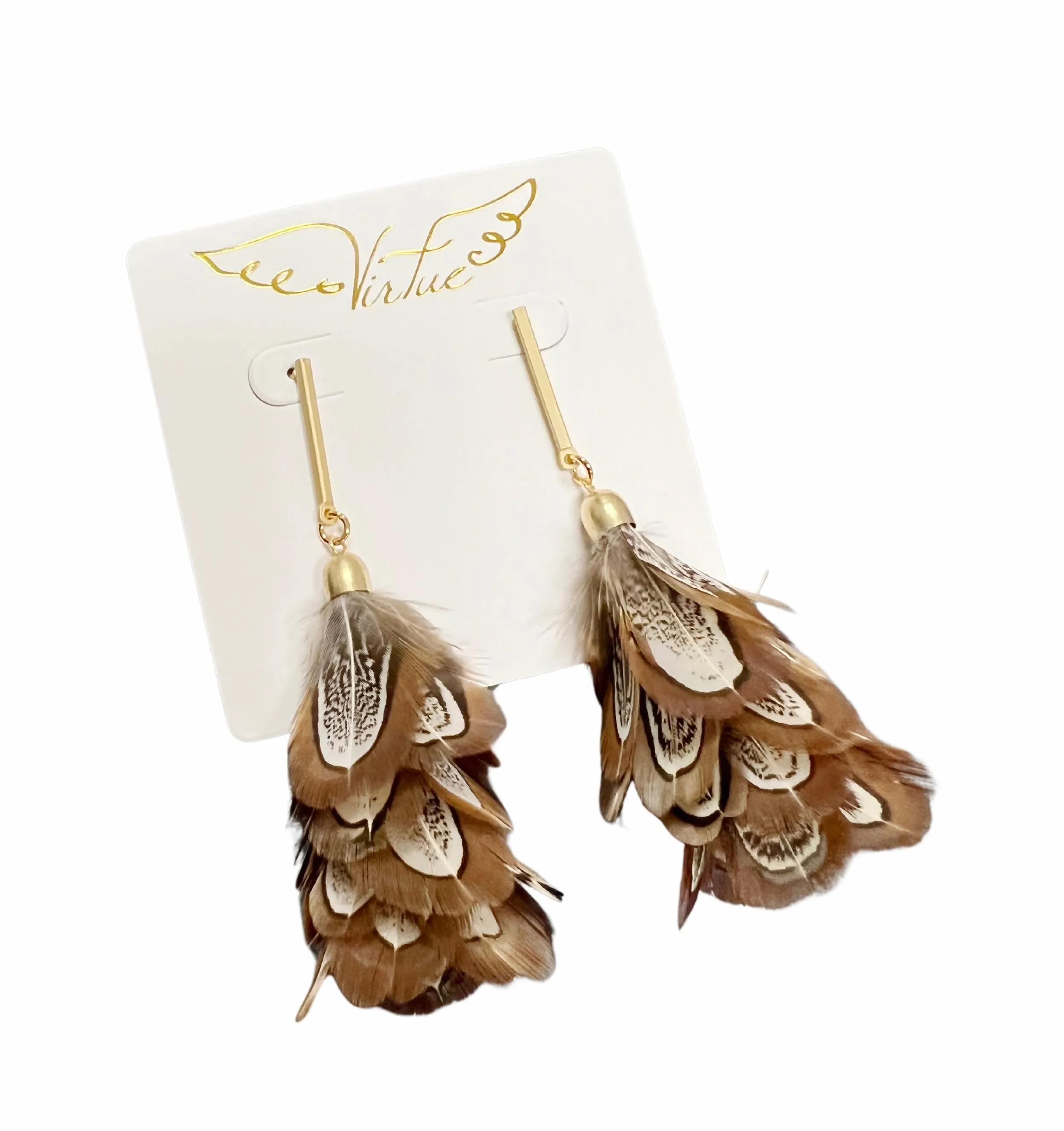 Bar Post Feather Fan Earrings