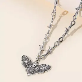 Barbed Wire Moth Skull Necklace