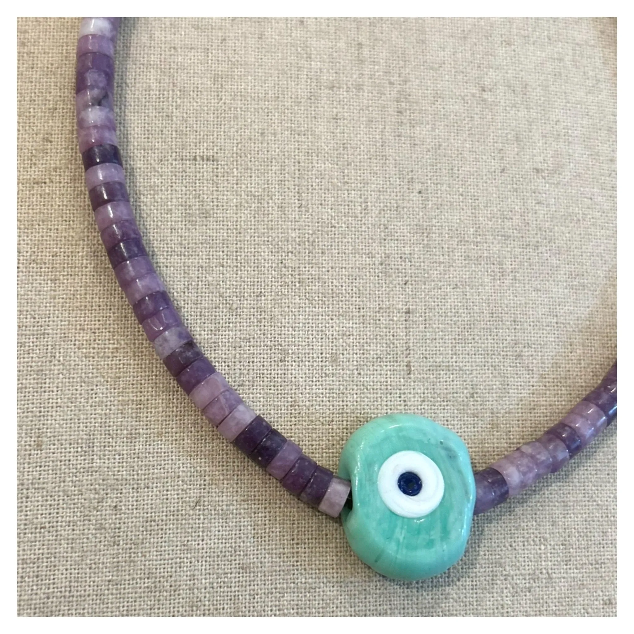 Biggie Aqua Nazar Purple Agate Medium Heishi Necklace