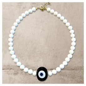 Biggie Black Nazar White Agate Necklace