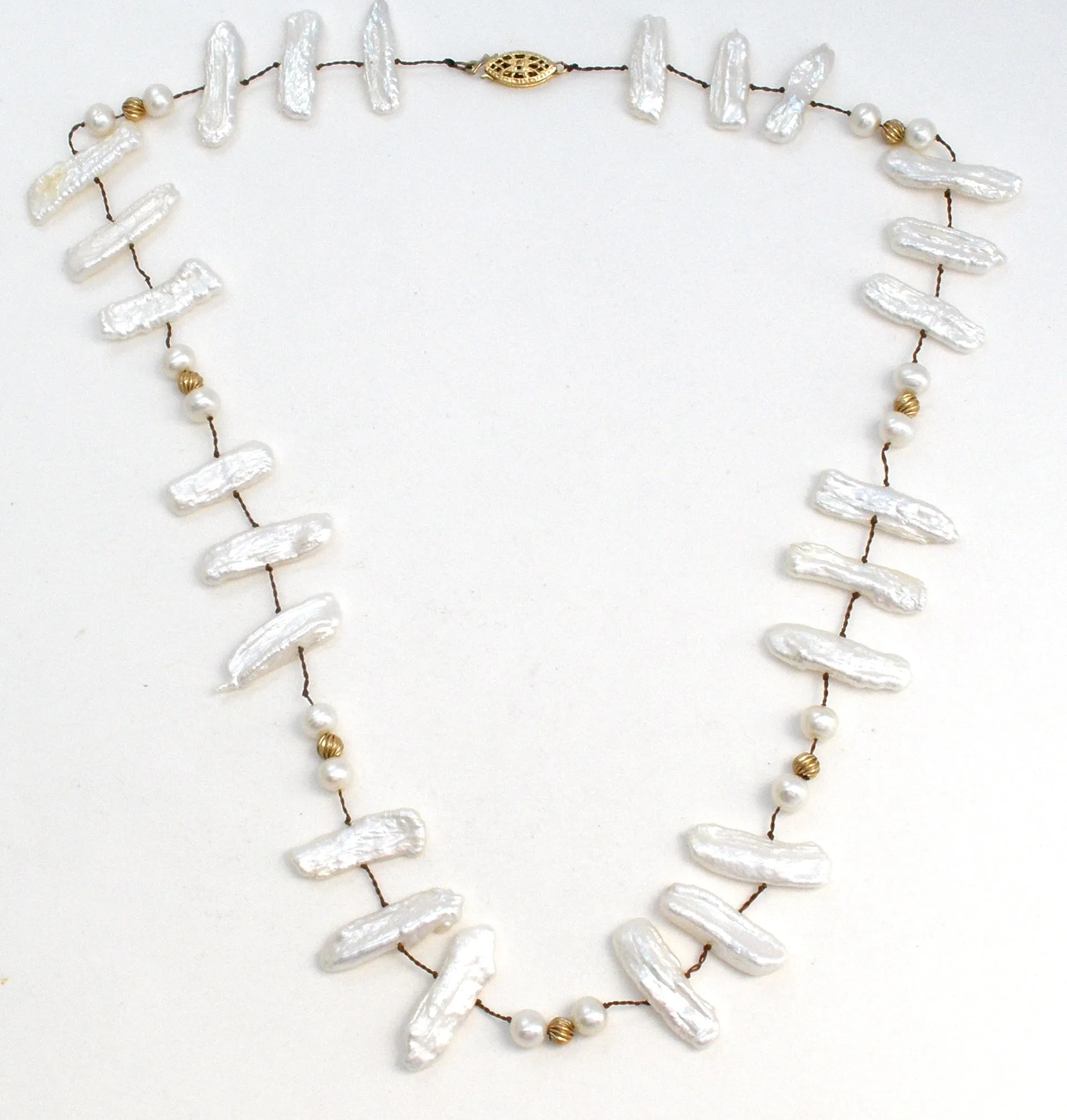 Biwa Pearl & Gold Filled Bead Necklace 19"