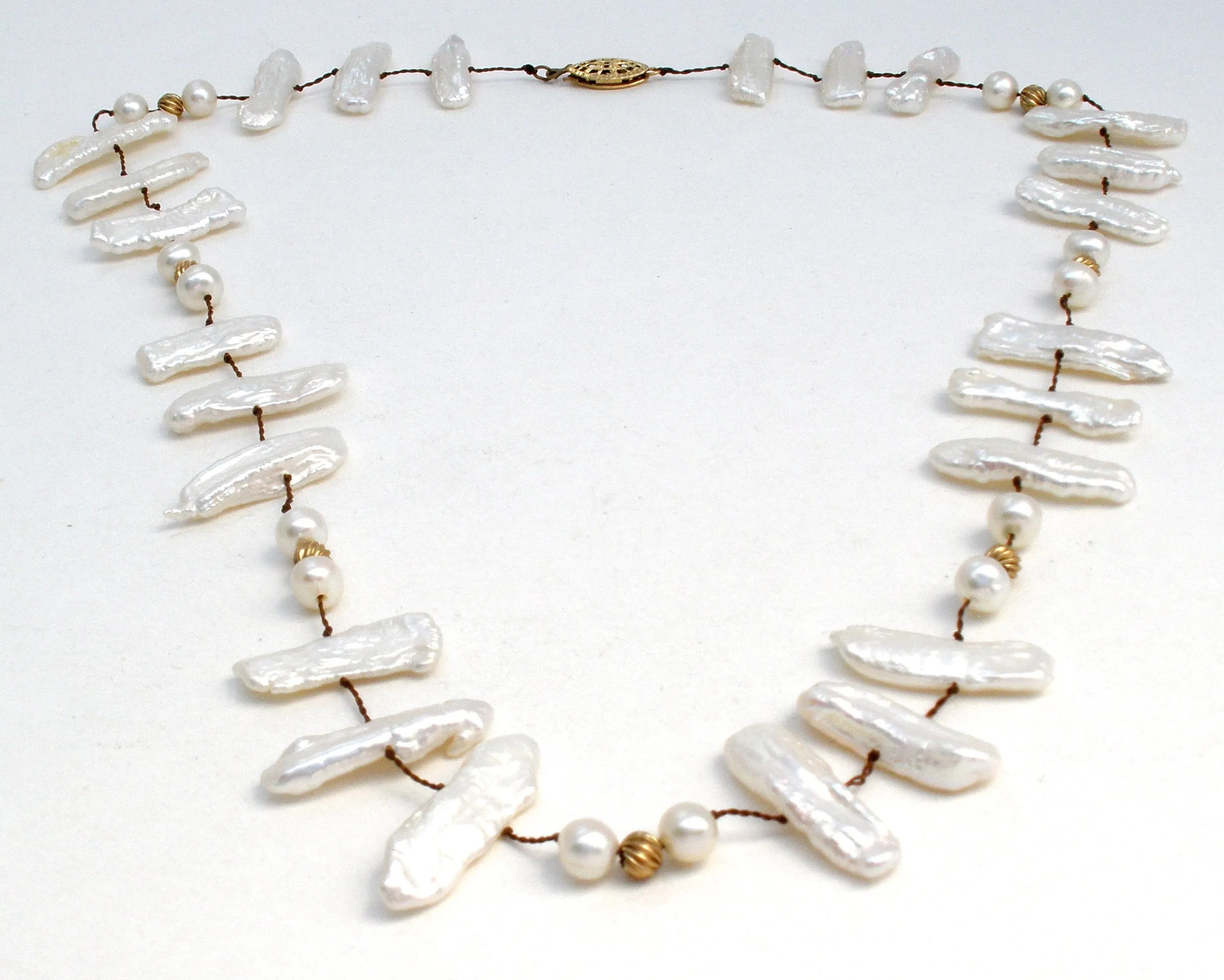 Biwa Pearl & Gold Filled Bead Necklace 19"