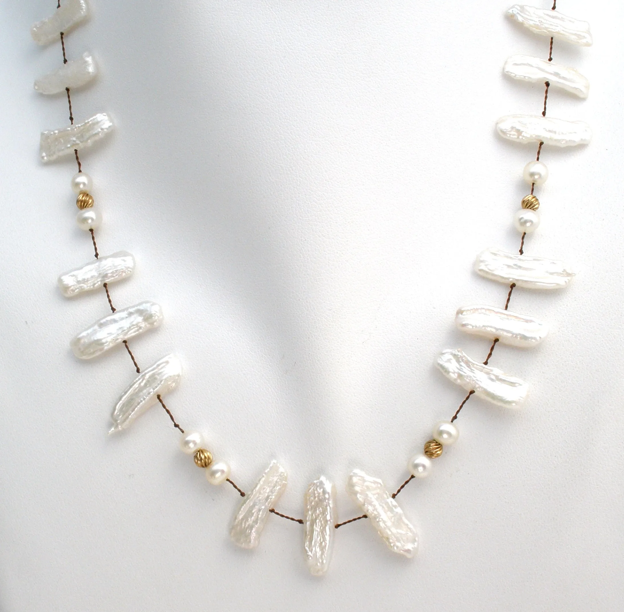 Biwa Pearl & Gold Filled Bead Necklace 19"