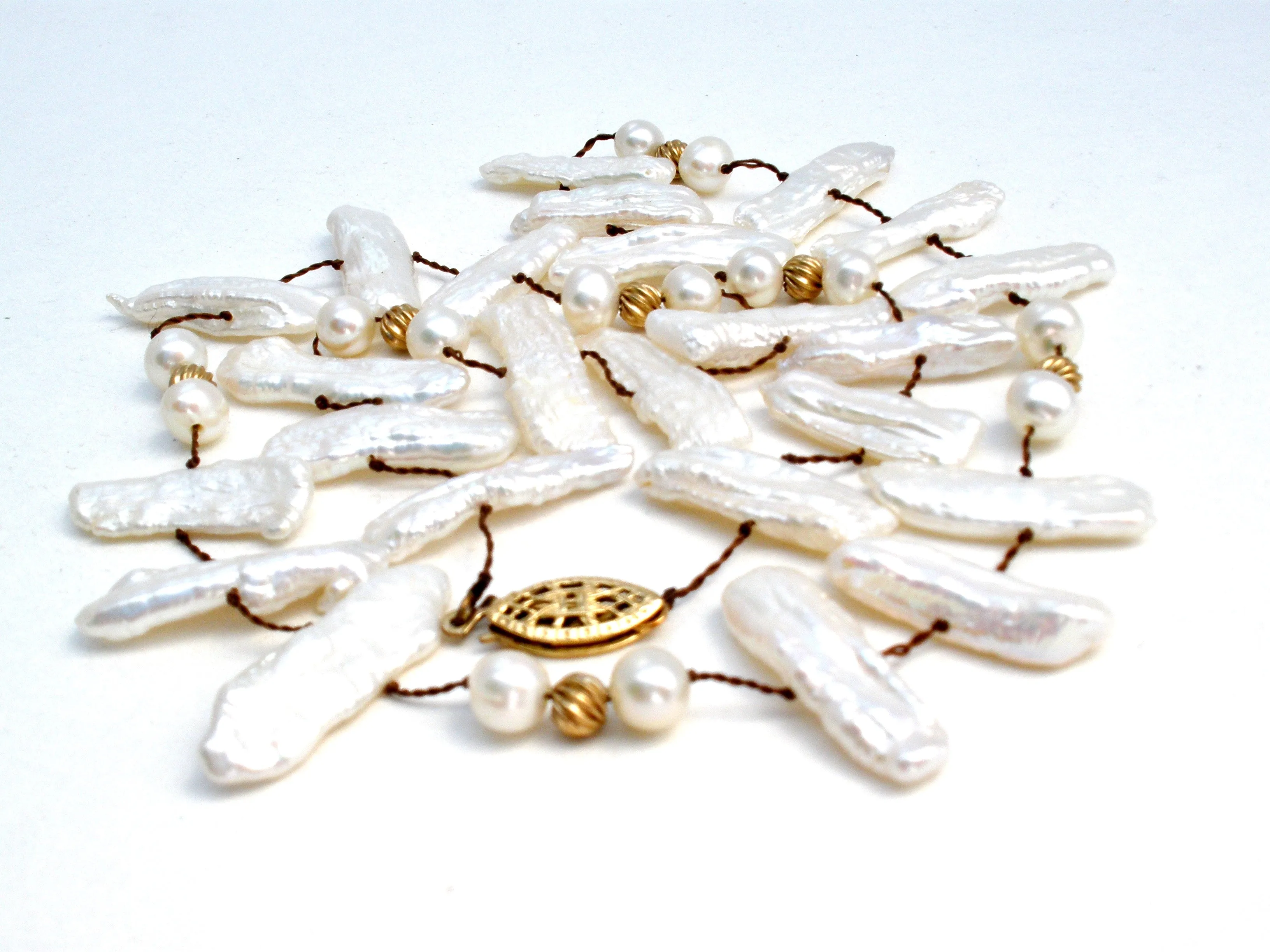 Biwa Pearl & Gold Filled Bead Necklace 19"