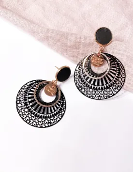 Black Concrete & Fancy Round Lace Earrings