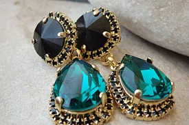 Black Emerald Chandelier Earrings