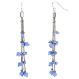 Blue Triple Linear Bead Drop Earrings