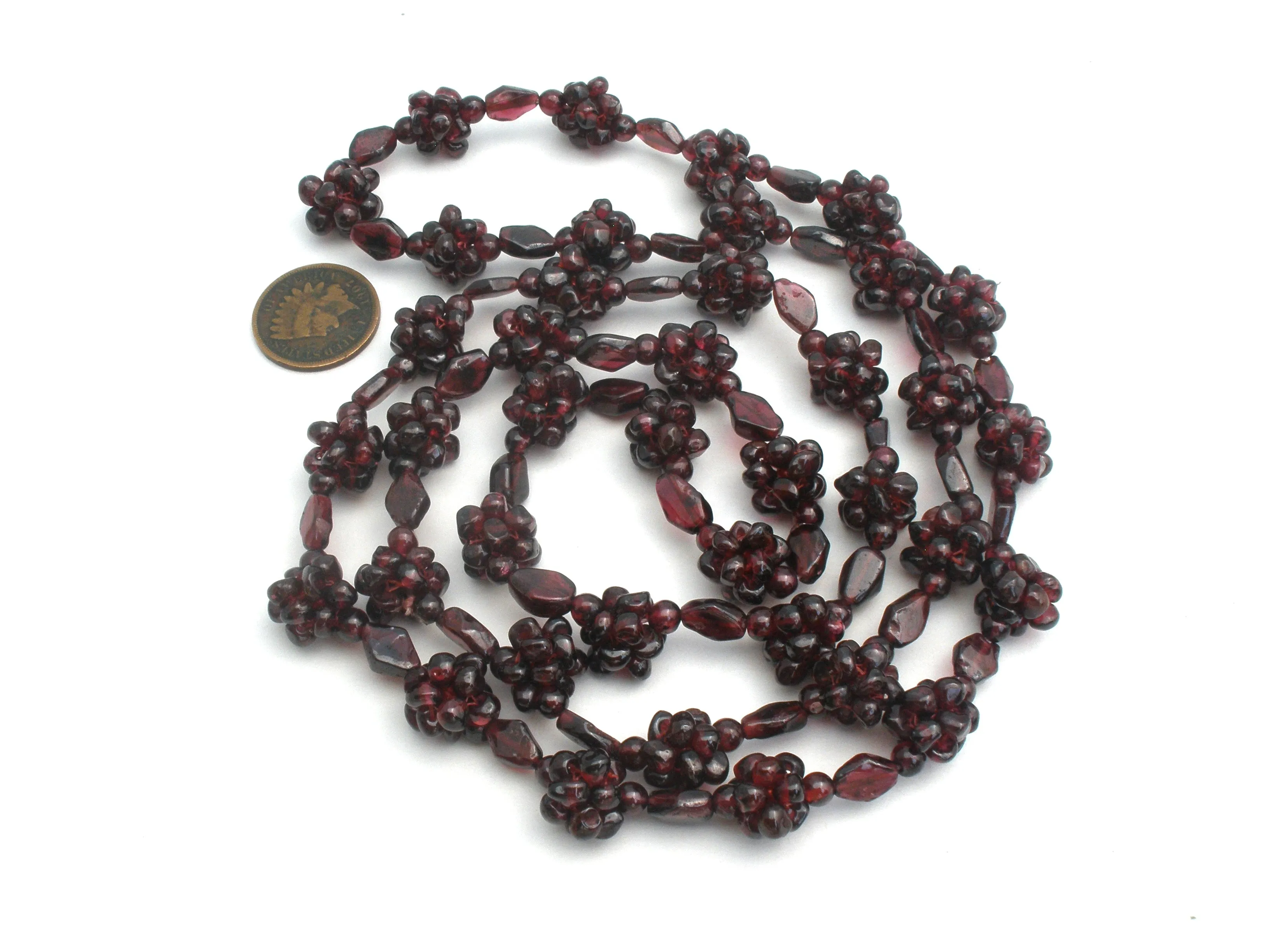 Bohemian Garnet Cluster Bead Necklace 36" Vintage