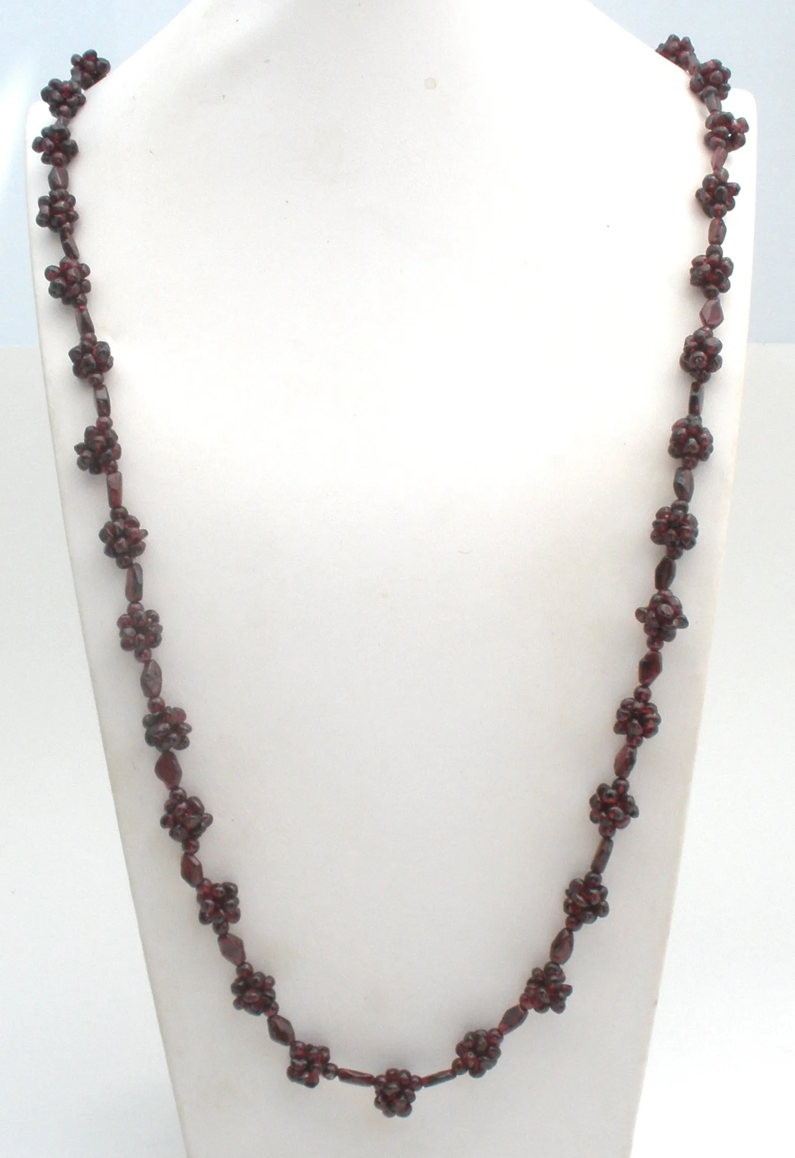 Bohemian Garnet Cluster Bead Necklace 36" Vintage