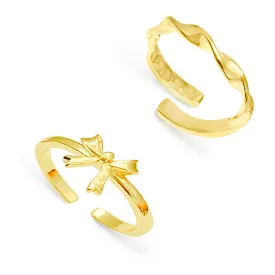 Bow Tie Twist 14K Gold Adjustable Dainty Ring Set