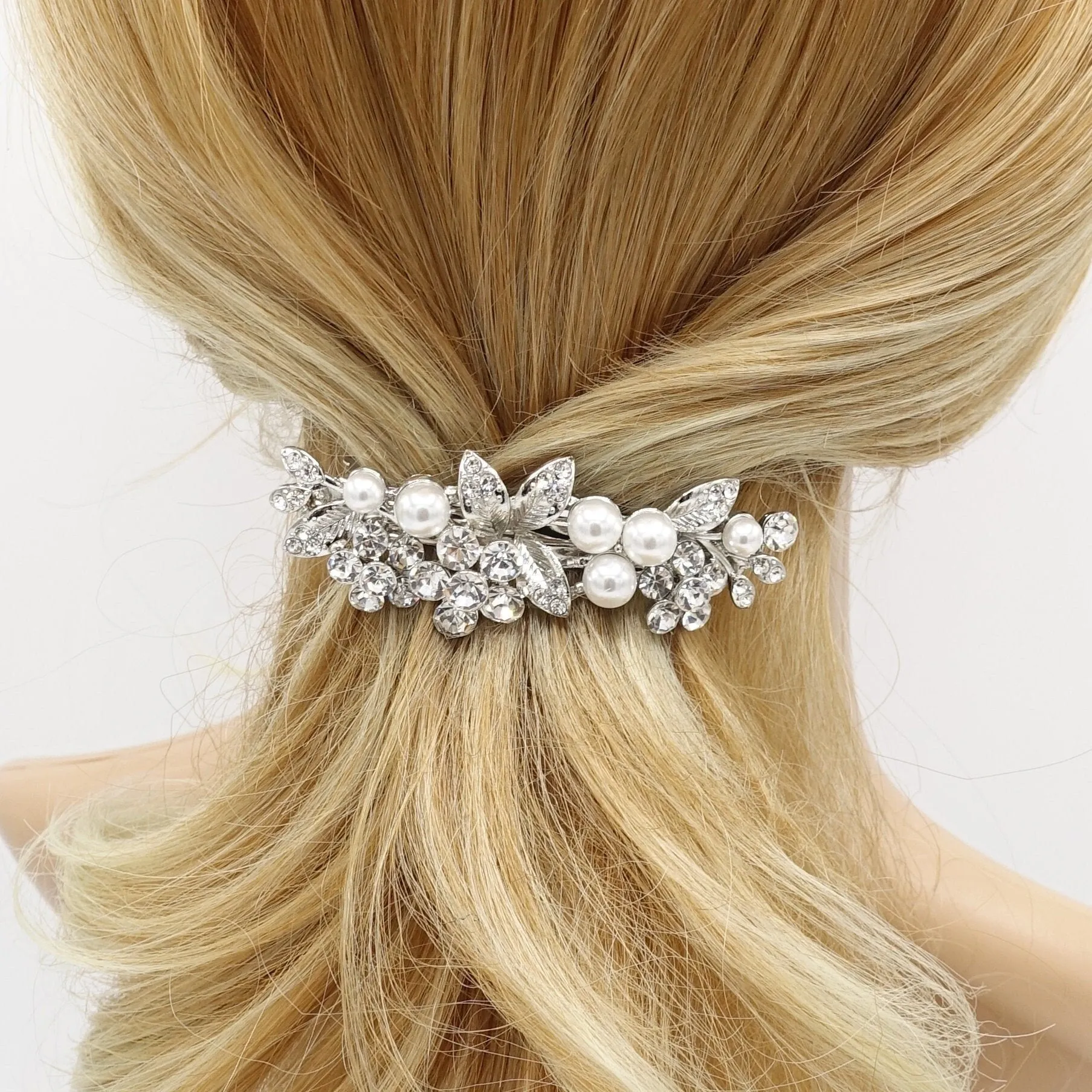 bridal branch hair barrette rhinestone pearl hair accessory for women