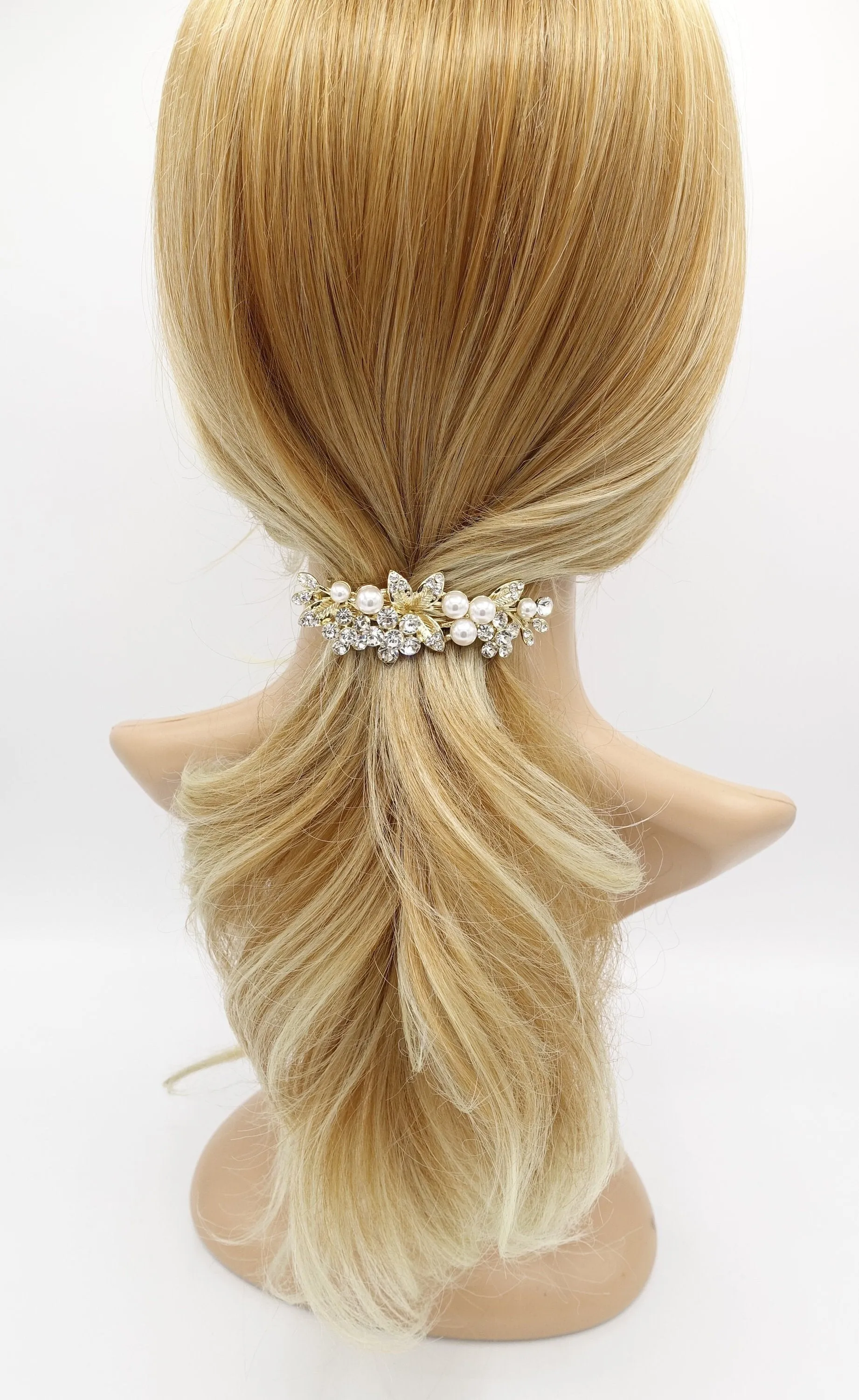 bridal branch hair barrette rhinestone pearl hair accessory for women