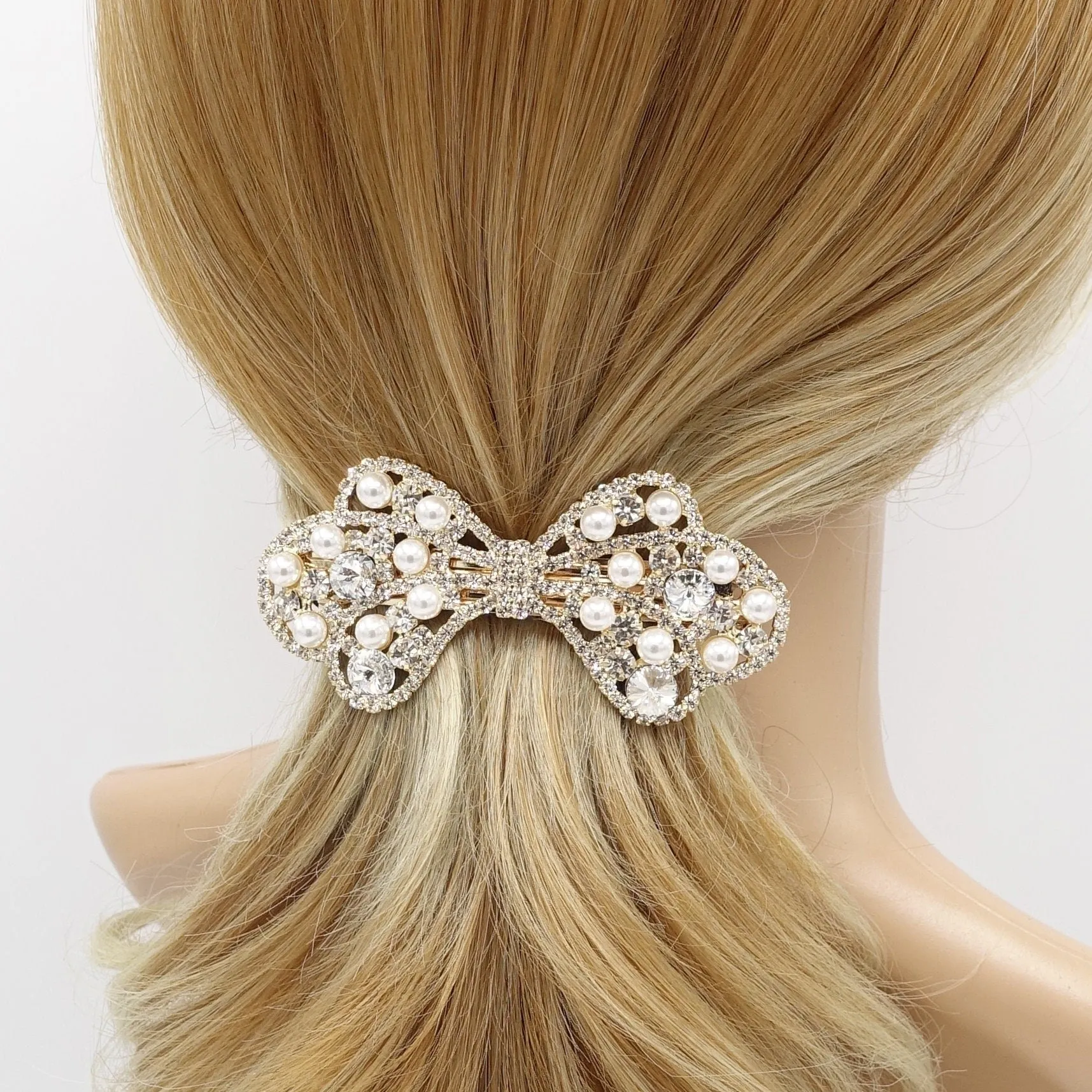 bridal butterfly rhinestone pearl hair barrette