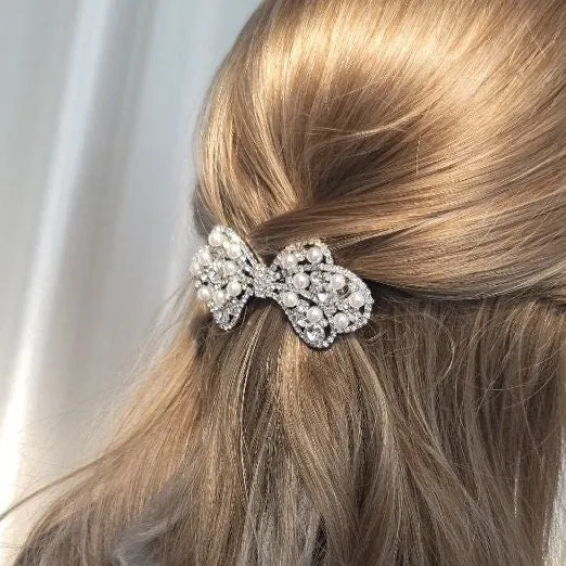 bridal butterfly rhinestone pearl hair barrette