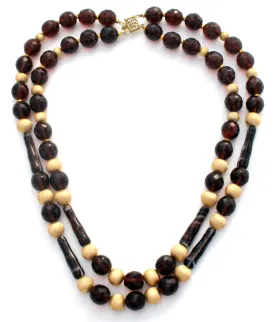 Brown Glass & Gold Bead Necklace Vintage