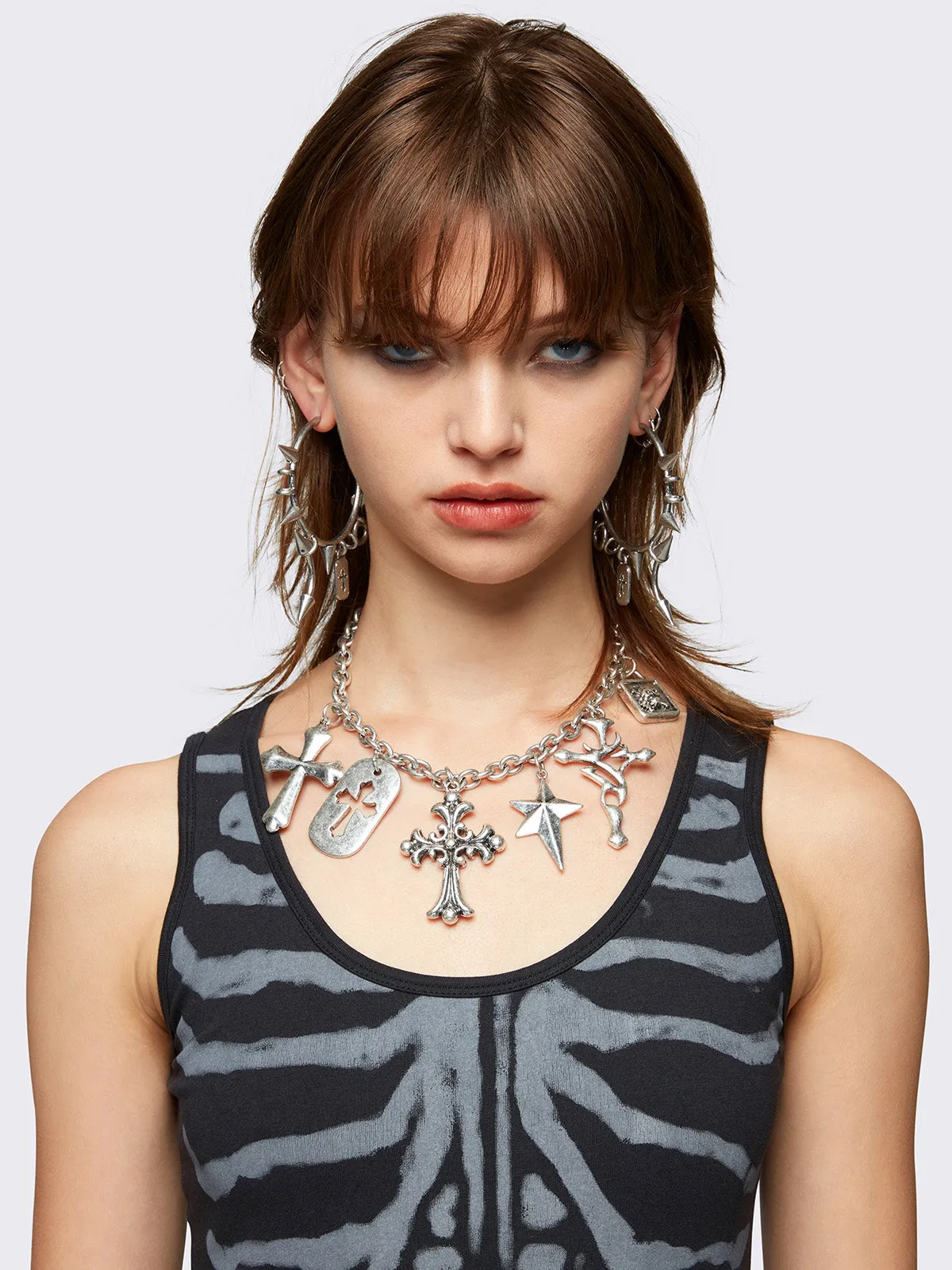 Brutal Cross Charm Chain Necklace