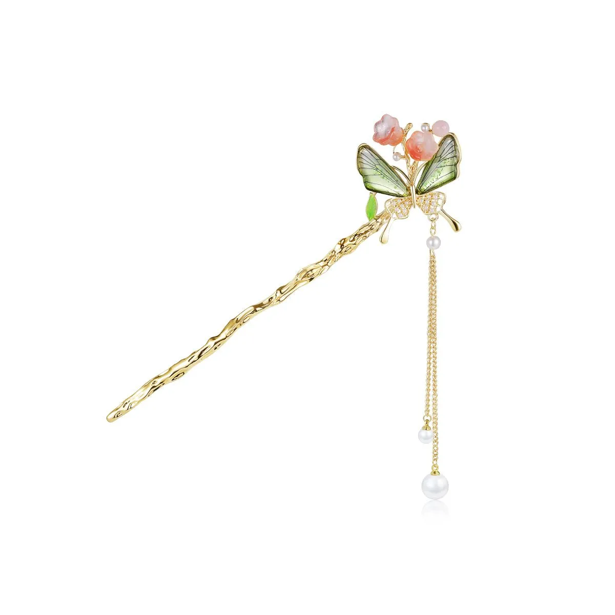 Butterfly Flower Gold Hair Stick