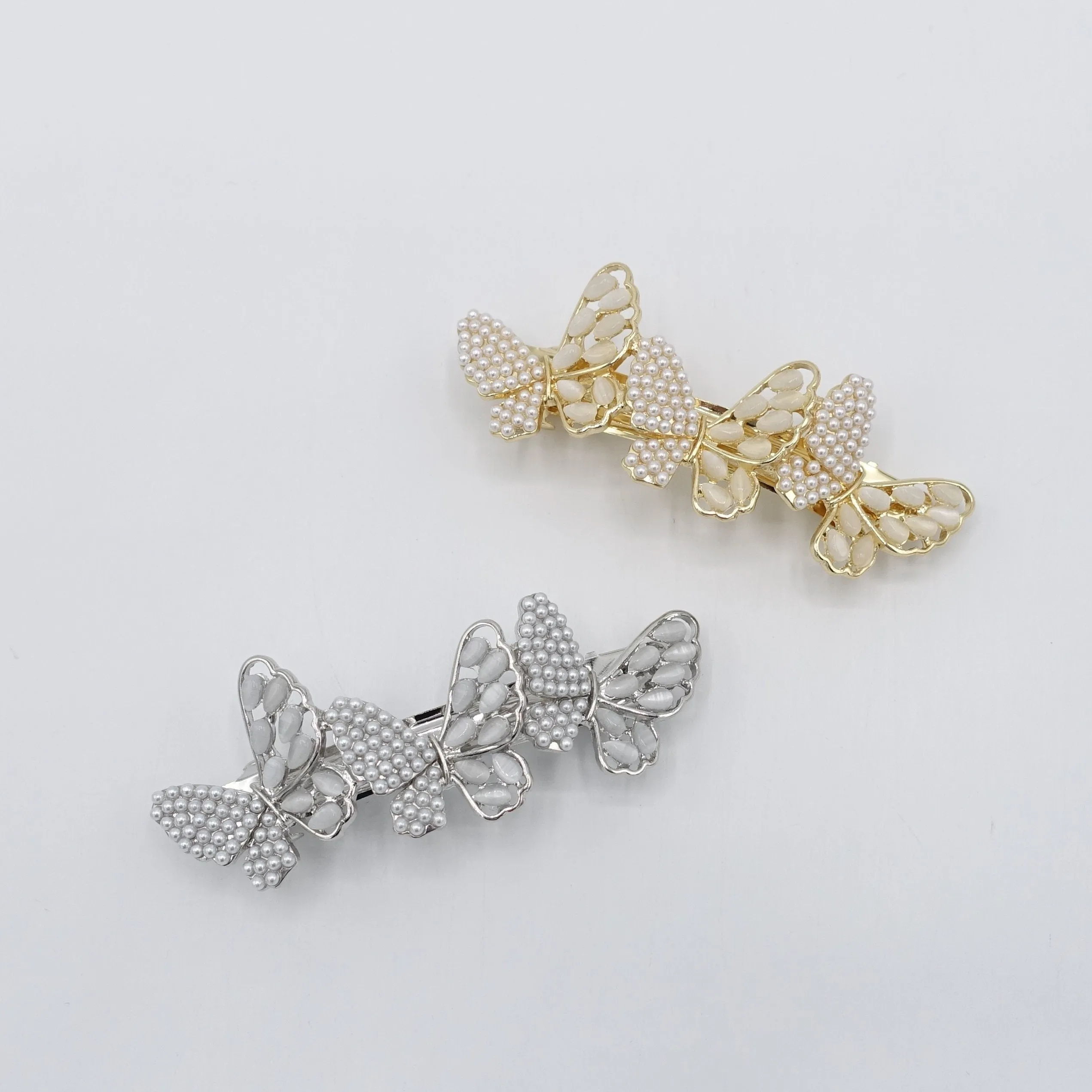 butterfly hair barrette pearl catseye embellished hair accessory for women