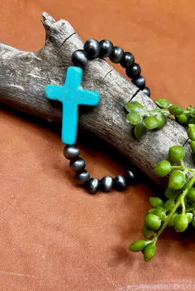 Canyon Turquoise Cross Pearl Bracelet