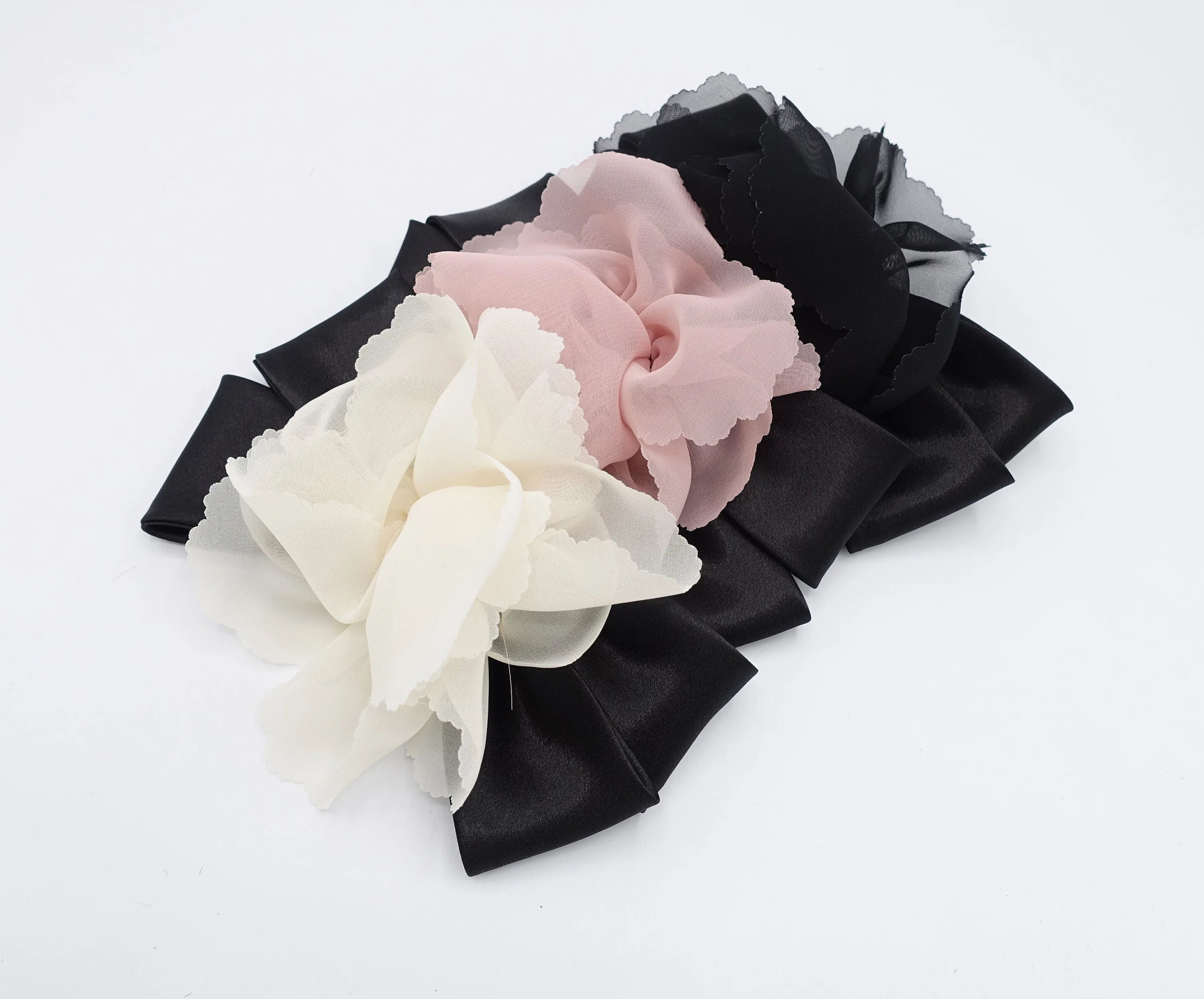 chiffon flower barrette, satin hair bow, flower bow barrette for women