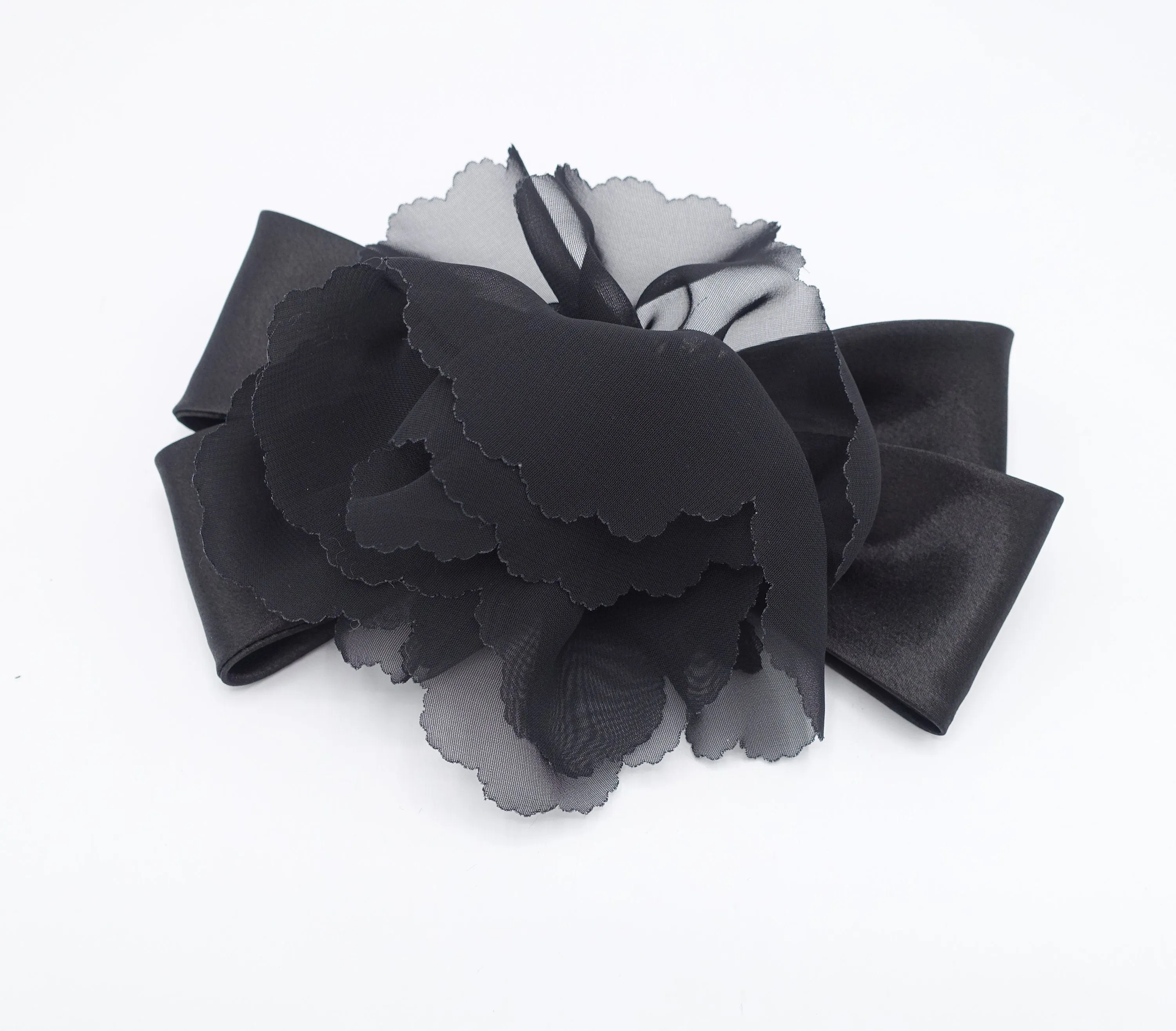 chiffon flower barrette, satin hair bow, flower bow barrette for women