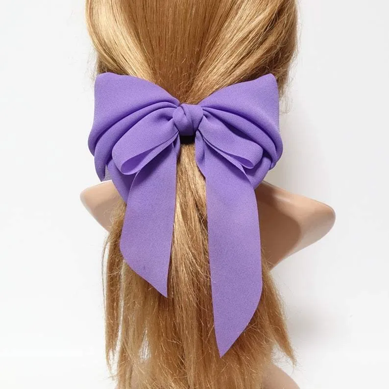 chiffon solid color hair bow long tail woman french hair barrette