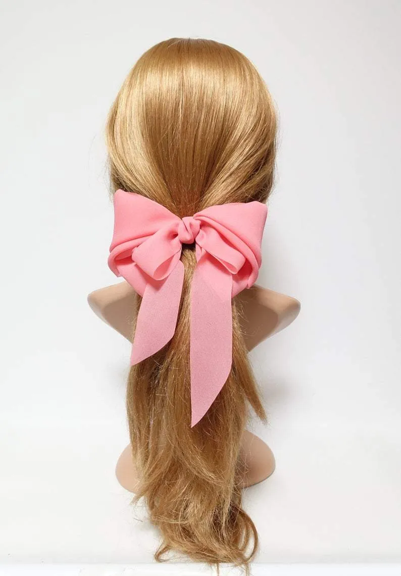 chiffon solid color hair bow long tail woman french hair barrette