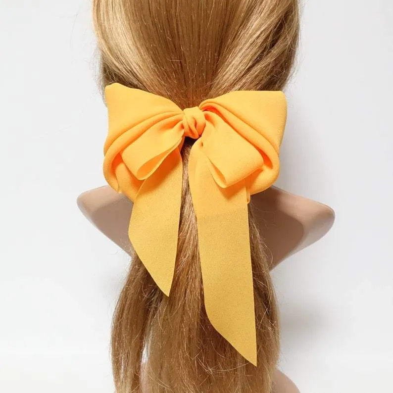 chiffon solid color hair bow long tail woman french hair barrette