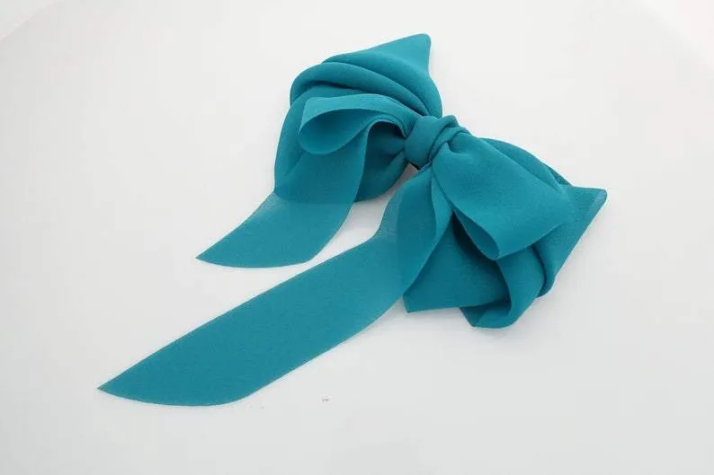 chiffon solid color hair bow long tail woman french hair barrette