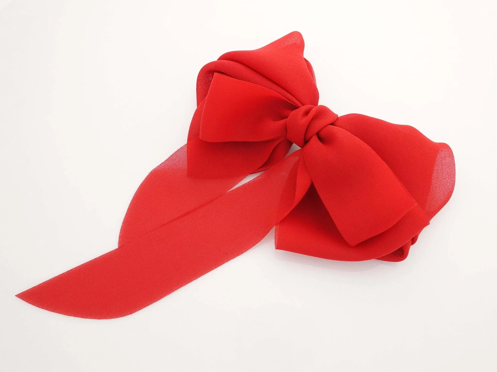 chiffon solid color hair bow long tail woman french hair barrette