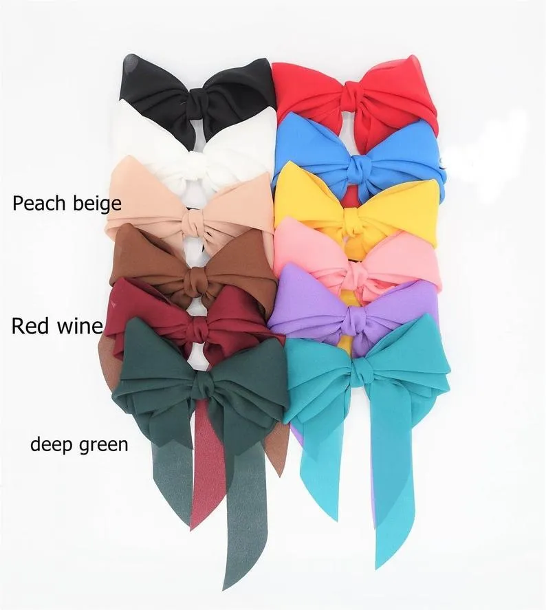 chiffon solid color hair bow long tail woman french hair barrette