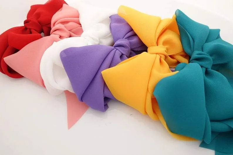 chiffon solid color hair bow long tail woman french hair barrette