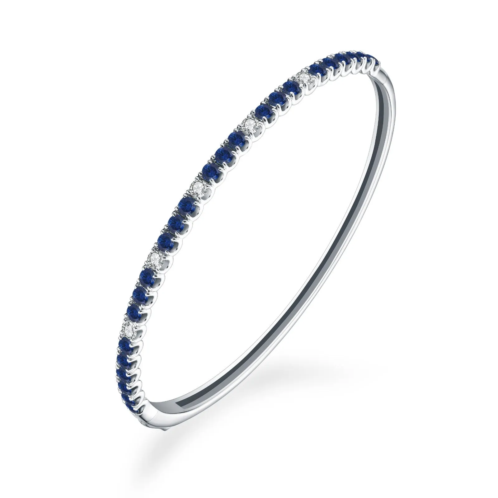 Classic Blue Sapphire and White Diamond Half Bangle