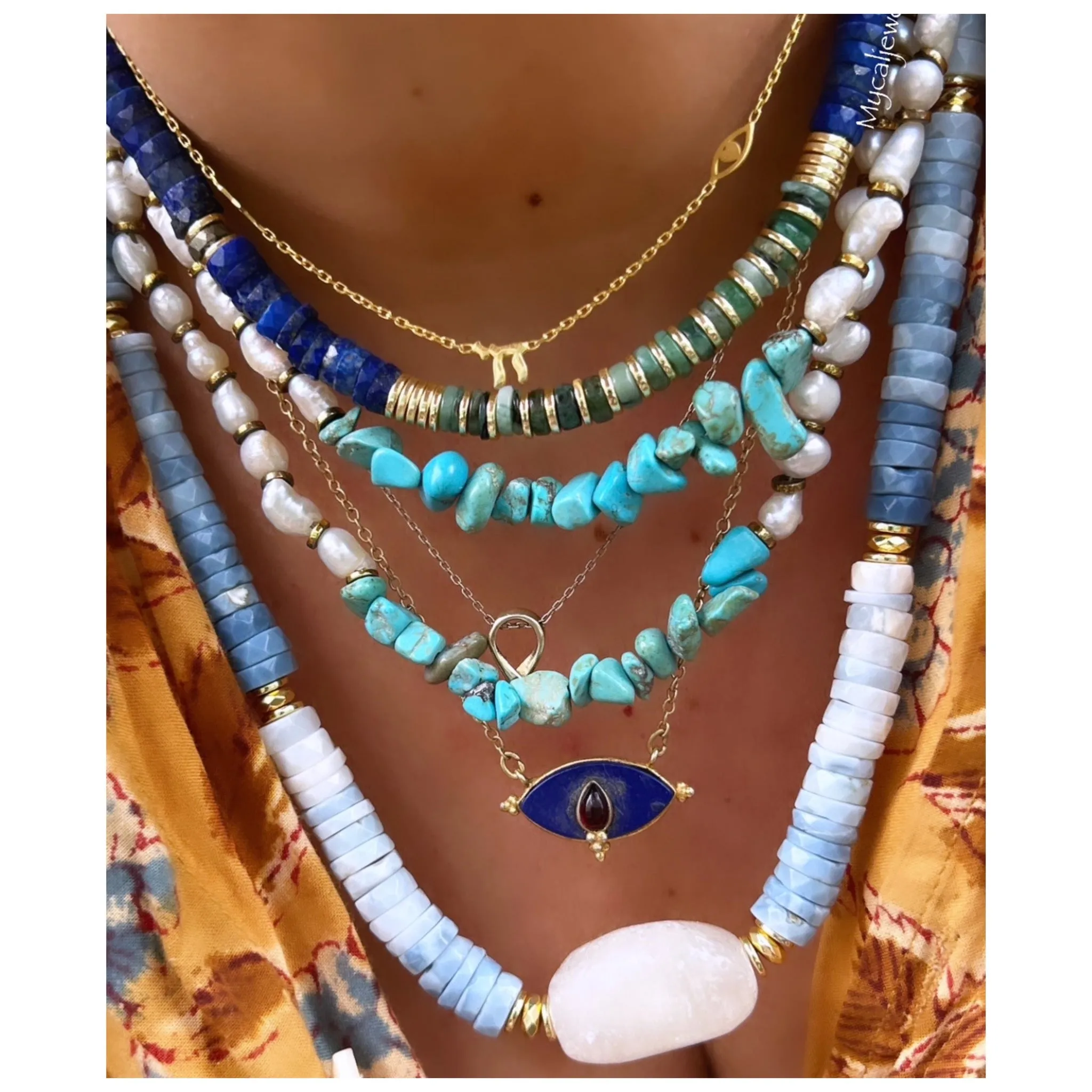 Claudia Lapis & Emerald Beaded Necklace