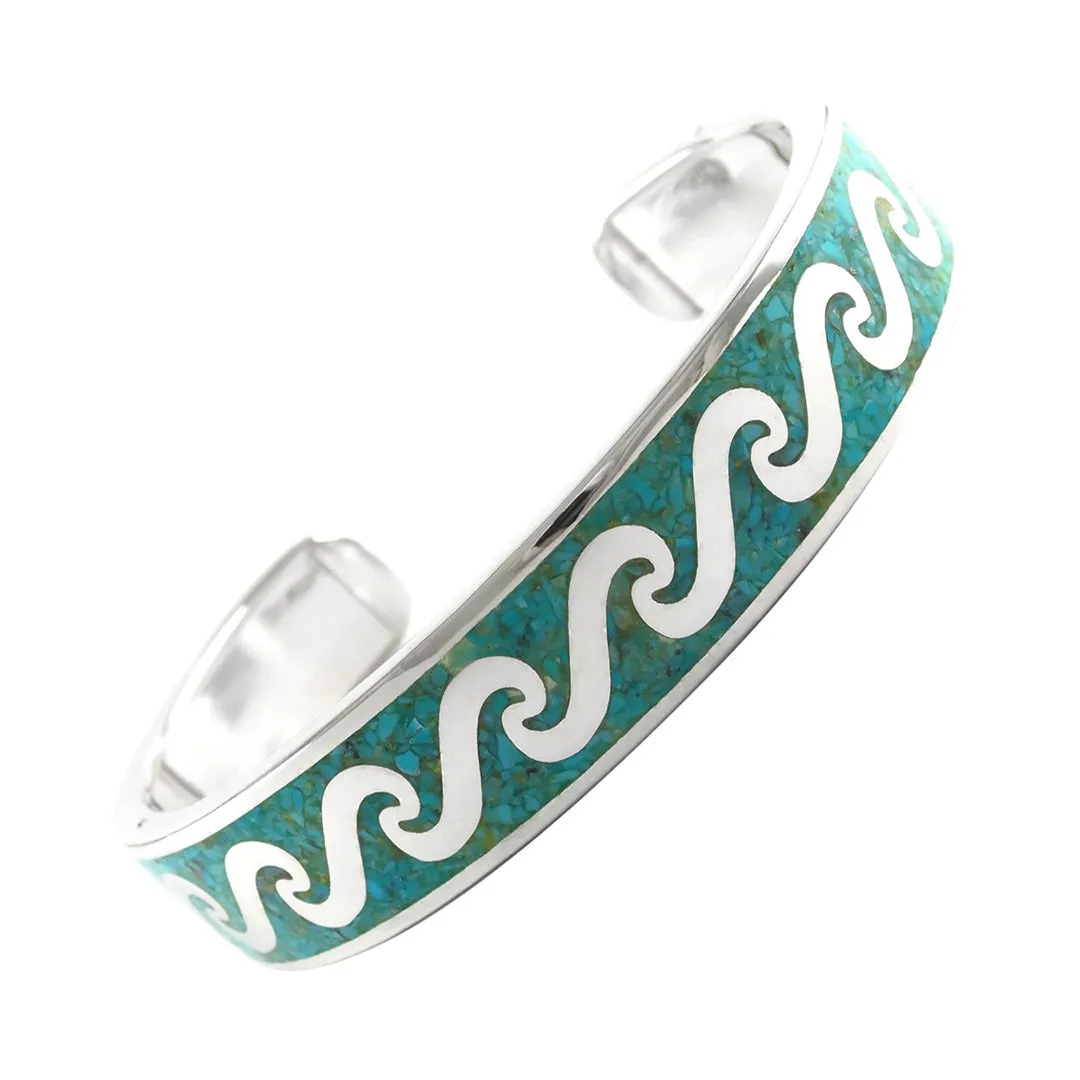 Crushed Wave Inlay Sterling Cuff Bracelet