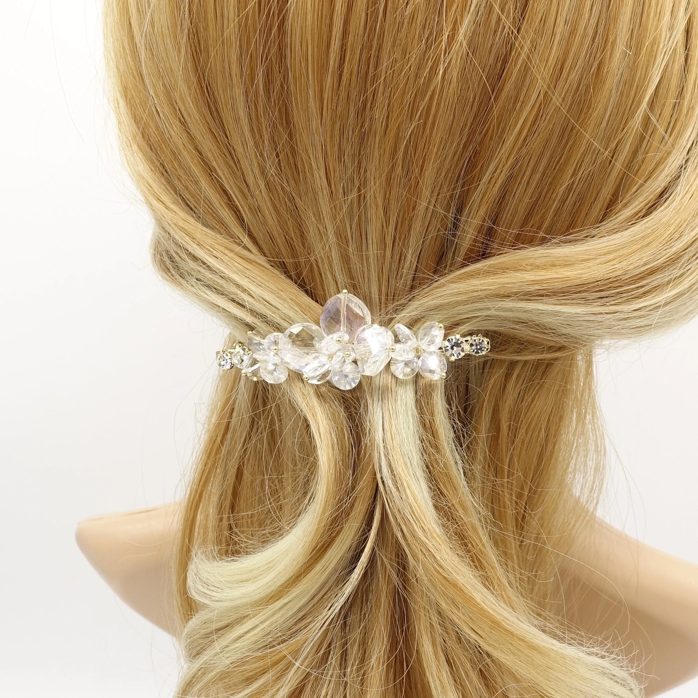 crystal glass beaded hair barrette