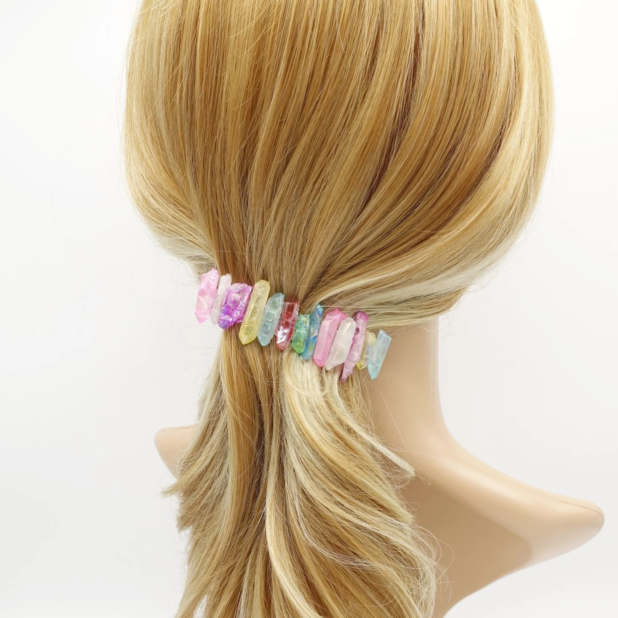 crystal stone hair barrette quartz dyed natural hair accessory for women