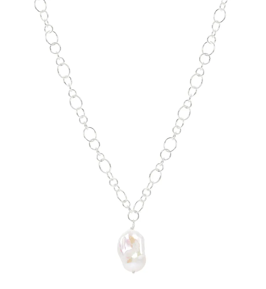 Decus large baroque 'fireball' cultured freshwater pearl drop on chunky silver chain